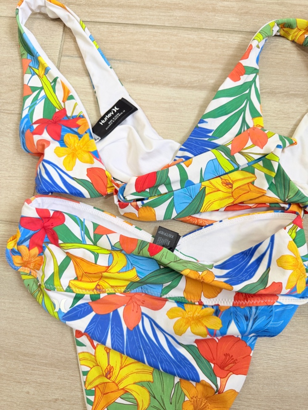 Hurley Tropical Floral Tie-Front Bikini - Blue, Yellow, Red, Green - Picture 6 of 6